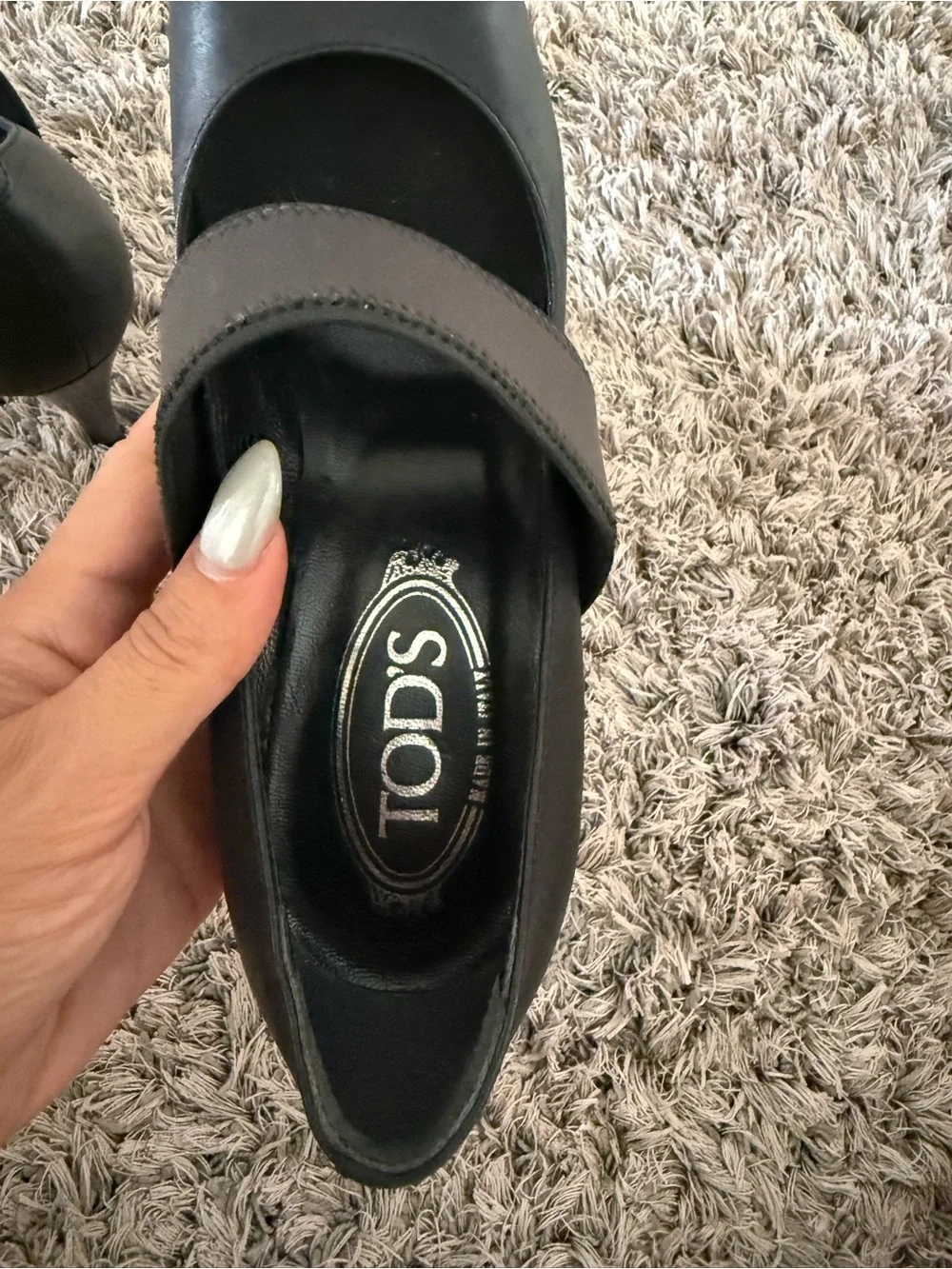 Tod's Black Leather Mary Jane Stiletto Pumps with Wide Elastic Straps